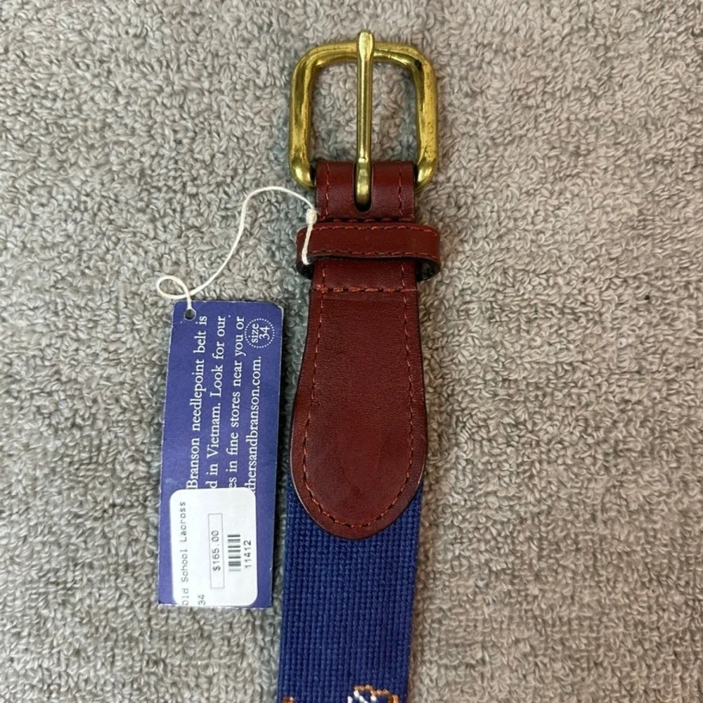 NWT Smathers & Branson Old School Lacrosse Needlepoint Belt Leather Brass 34